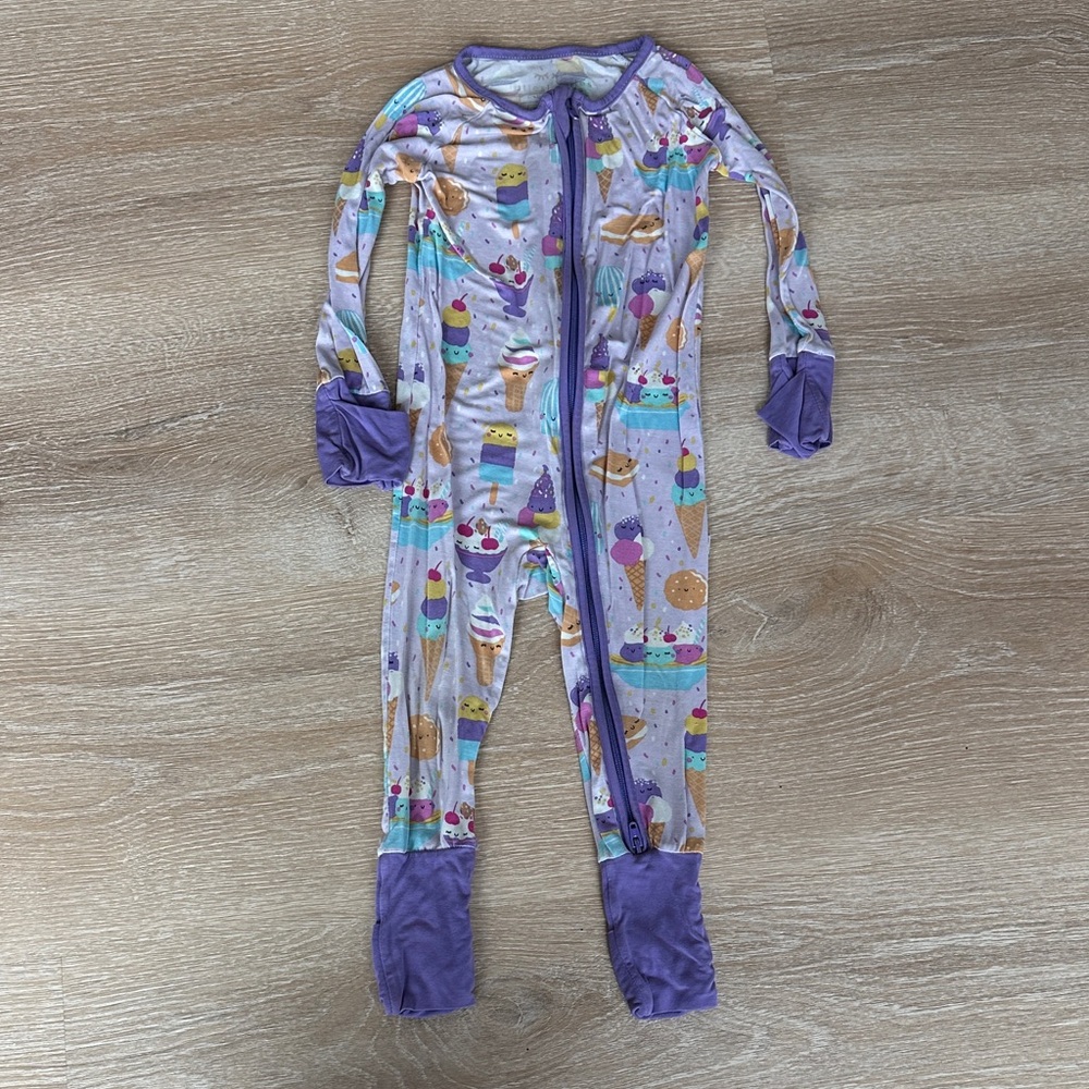 Little Sleepies Bamboo Zippy 6–12M Ice Cream Sundae Purple Limited Edition Fair